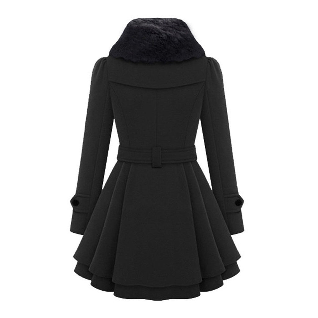 Almera | Manteau d'hiver pour femme – doublure en fourrure, croisé, ceinture, chaud et élégant