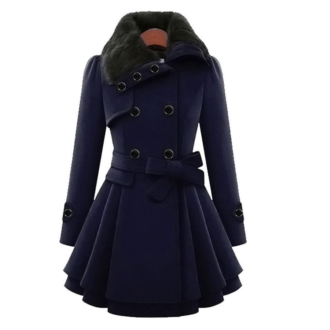 Almera | Manteau d'hiver pour femme – doublure en fourrure, croisé, ceinture, chaud et élégant
