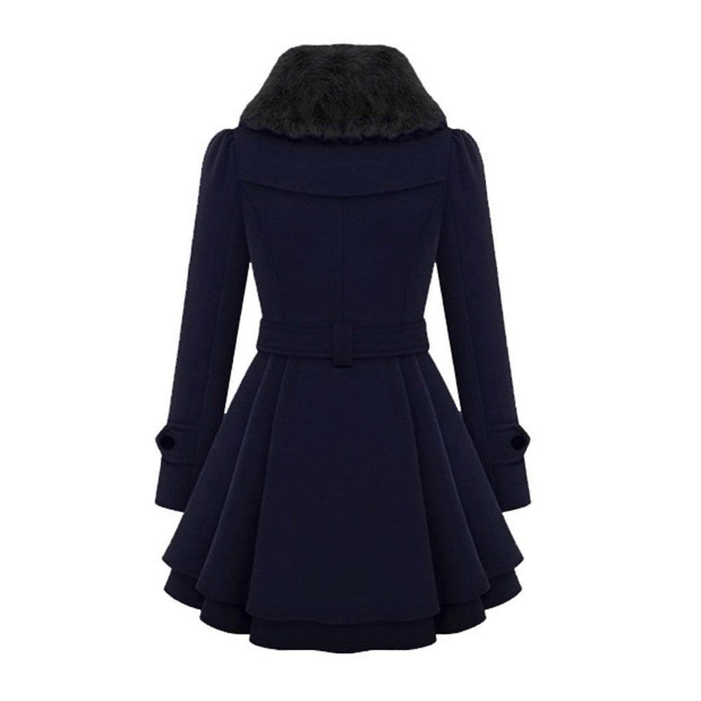 Almera | Manteau d'hiver pour femme – doublure en fourrure, croisé, ceinture, chaud et élégant