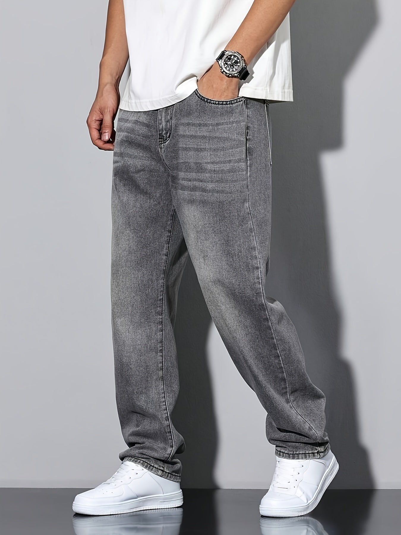 Beniamino | Jean droit pour homme, gris délavé, denim confortable pour tous les jours