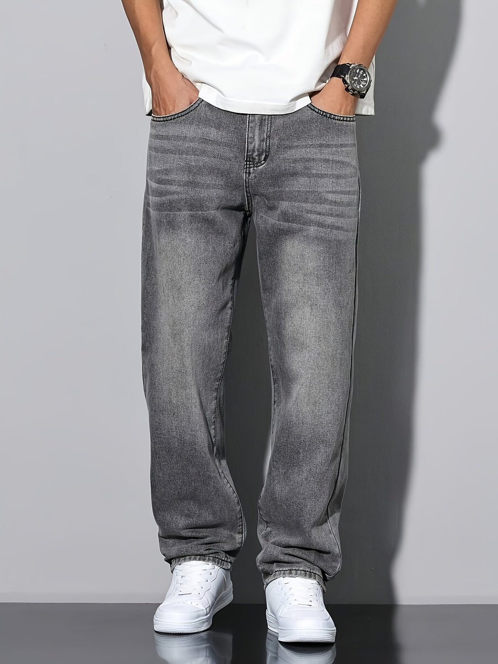 Beniamino | Jean droit pour homme, gris délavé, denim confortable pour tous les jours