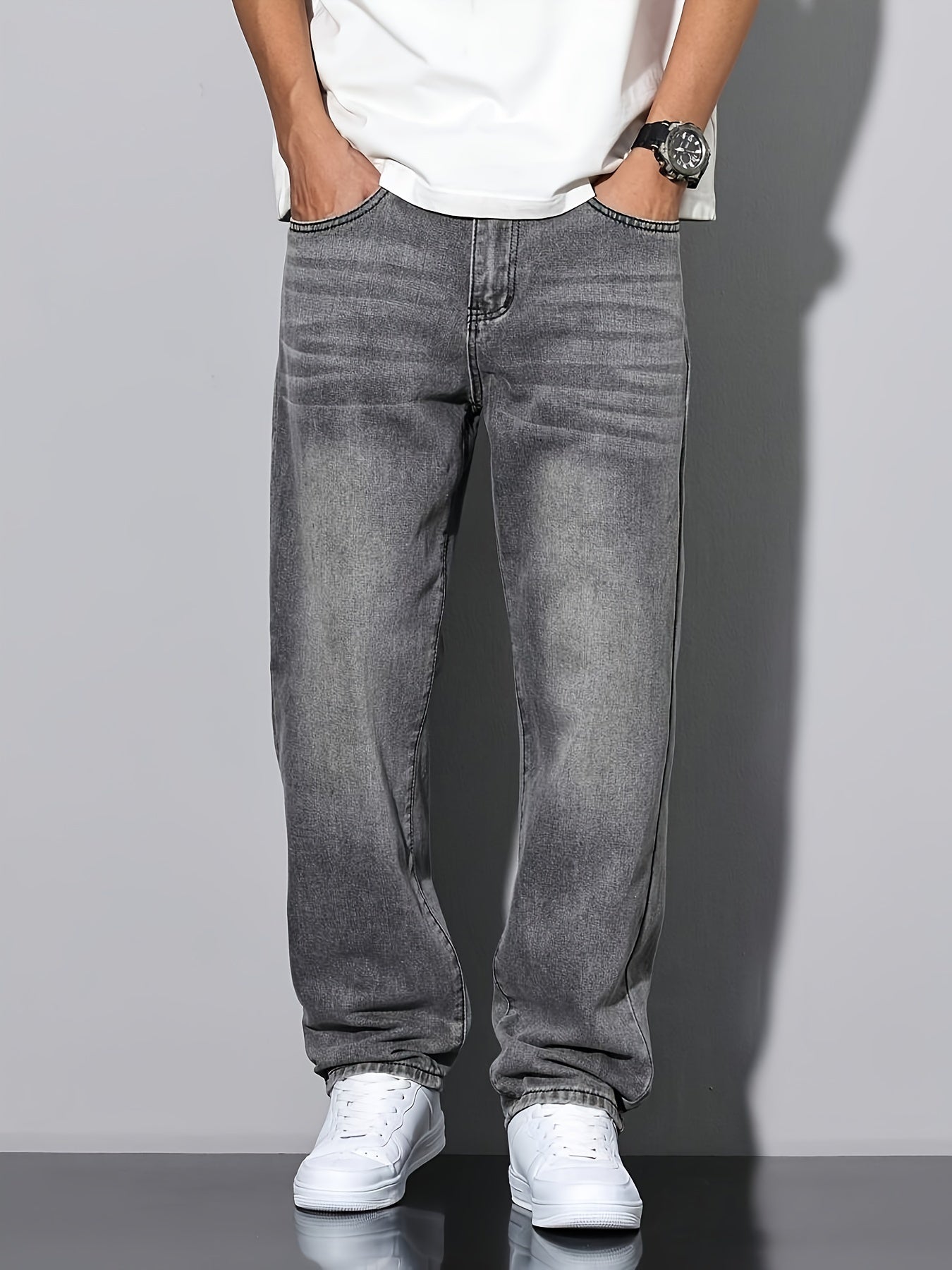 Beniamino | Jean droit pour homme, gris délavé, denim confortable pour tous les jours