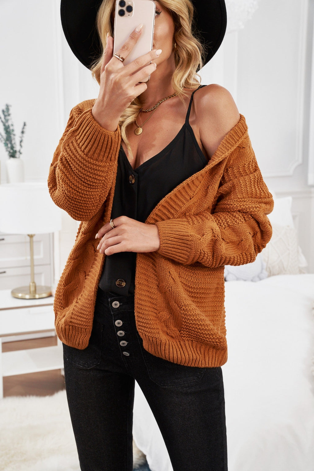 Talvina | Dames Kaki Wijde Gebreide Cardigan – Grofgebreide Trui met Lange Mouwen