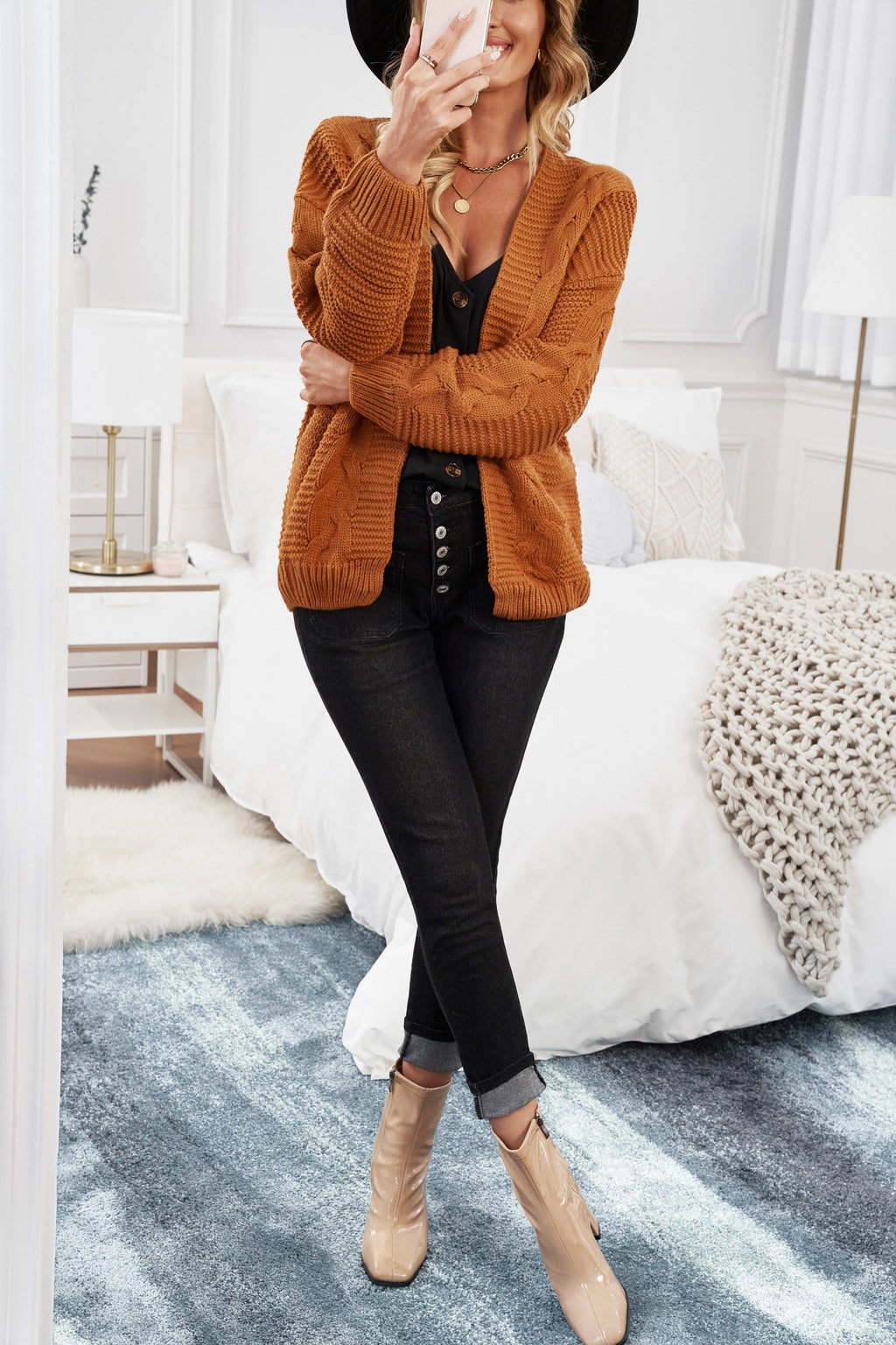 Talvina | Dames Kaki Wijde Gebreide Cardigan – Grofgebreide Trui met Lange Mouwen