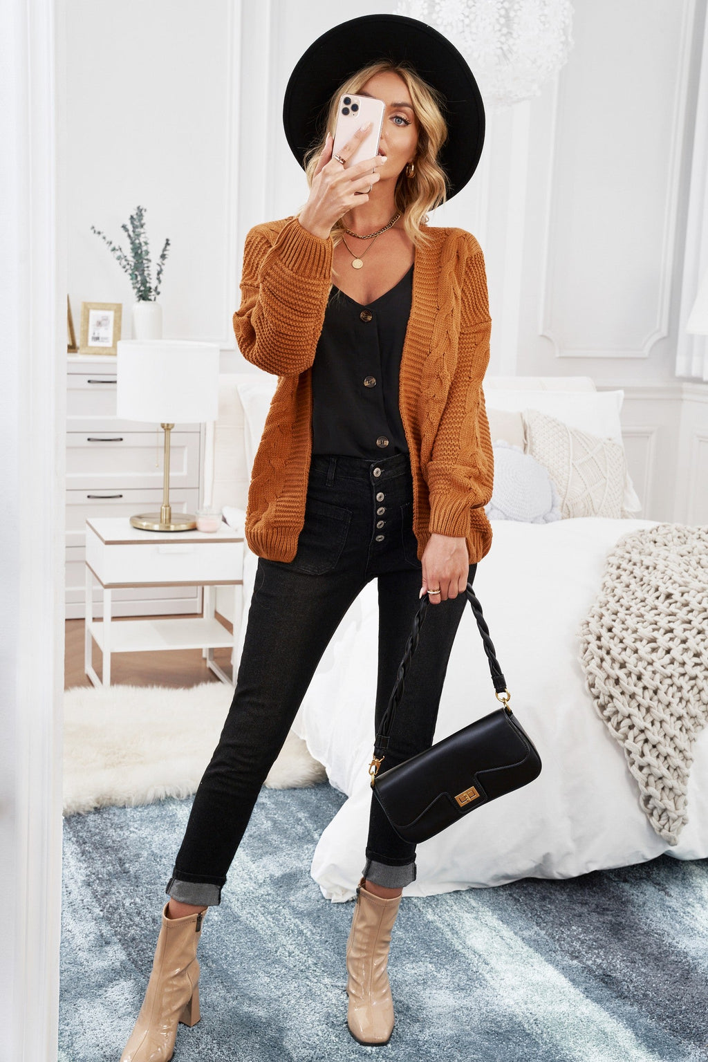 Talvina | Dames Kaki Wijde Gebreide Cardigan – Grofgebreide Trui met Lange Mouwen
