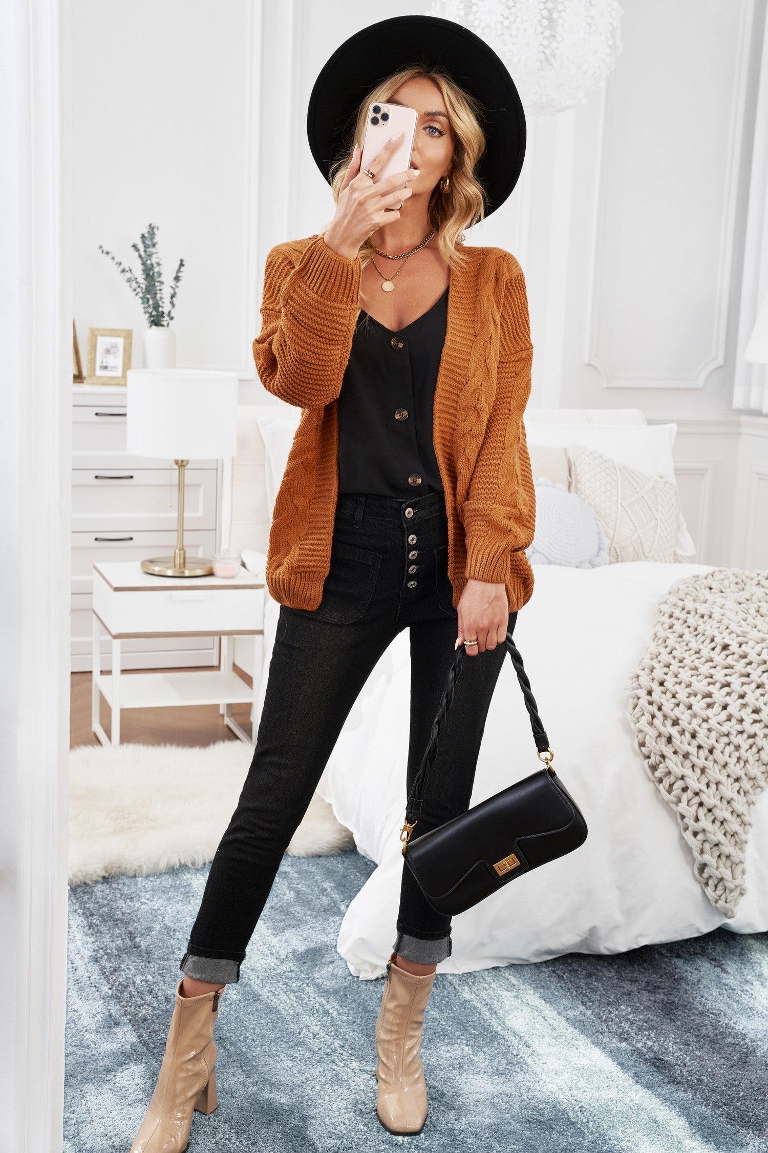 Talvina | Dames Kaki Wijde Gebreide Cardigan – Grofgebreide Trui met Lange Mouwen