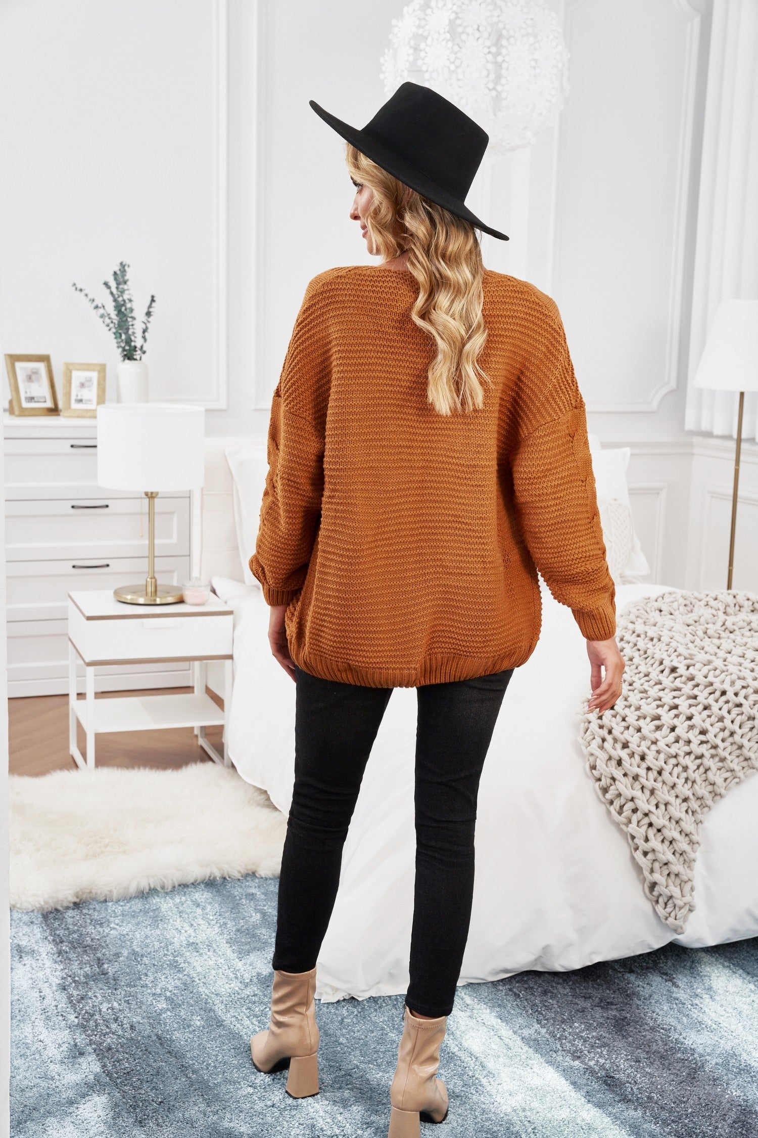 Talvina | Dames Kaki Wijde Gebreide Cardigan – Grofgebreide Trui met Lange Mouwen