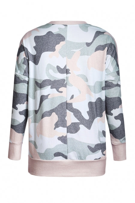 Norvellaia | Dames Sweatshirt met Digitale Camouflageprint in Kaki Groen – Casual Pullover