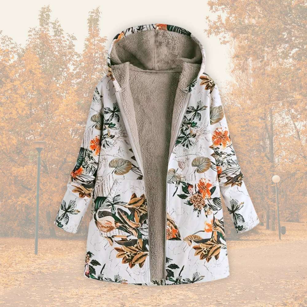 Saina | Veste à capuche pour femme avec doublure polaire – Manteau d'hiver chaud à imprimé floral
