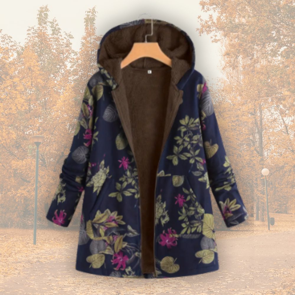 Saina | Veste à capuche pour femme avec doublure polaire – Manteau d'hiver chaud à imprimé floral
