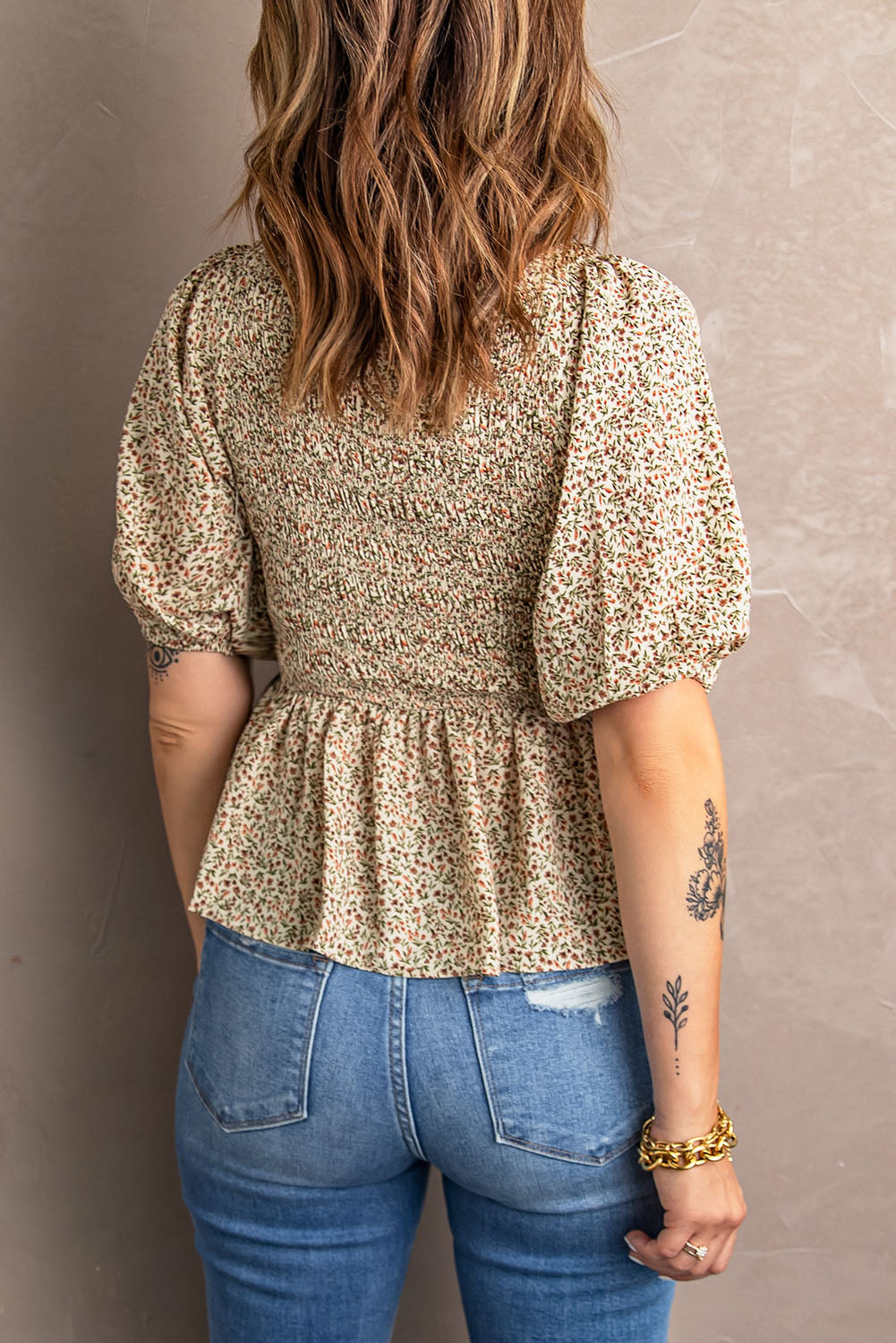 Aelith | Dames Top met Bloemenprint en Smock – Met Pofmouwen, Casual Zomertop