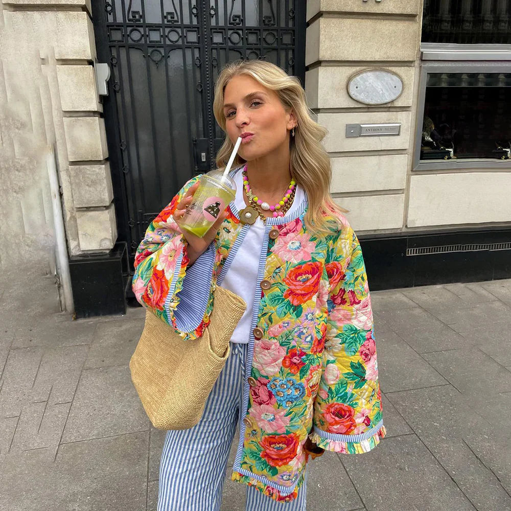 Phyra | Veste matelassée à imprimé floral pour femme, légère, fermeture boutonnée, manteau d'hiver