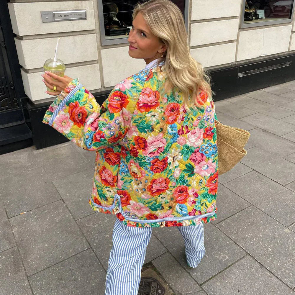 Phyra | Veste matelassée à imprimé floral pour femme, légère, fermeture boutonnée, manteau d'hiver