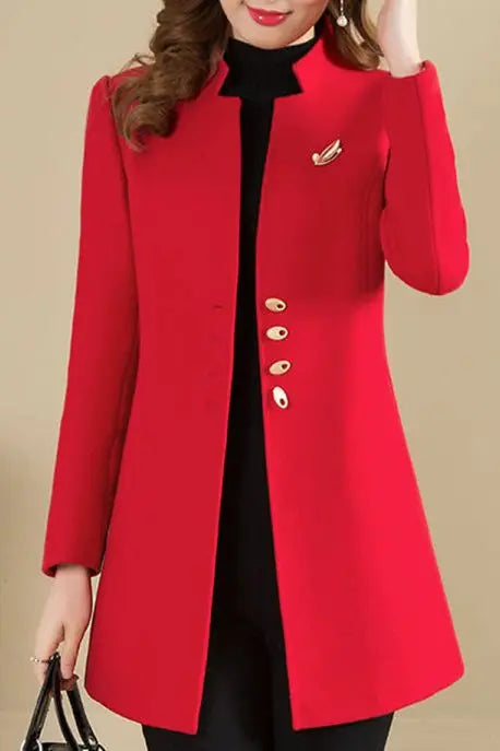 Breema | Manteau sans col pour femme – quatre boutons, coloris unis, vêtement d'extérieur tendance automne