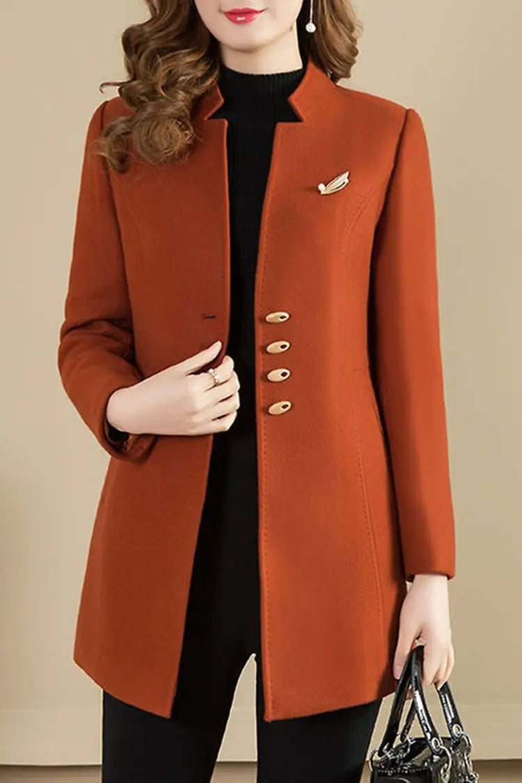 Breema | Manteau sans col pour femme – quatre boutons, coloris unis, vêtement d'extérieur tendance automne