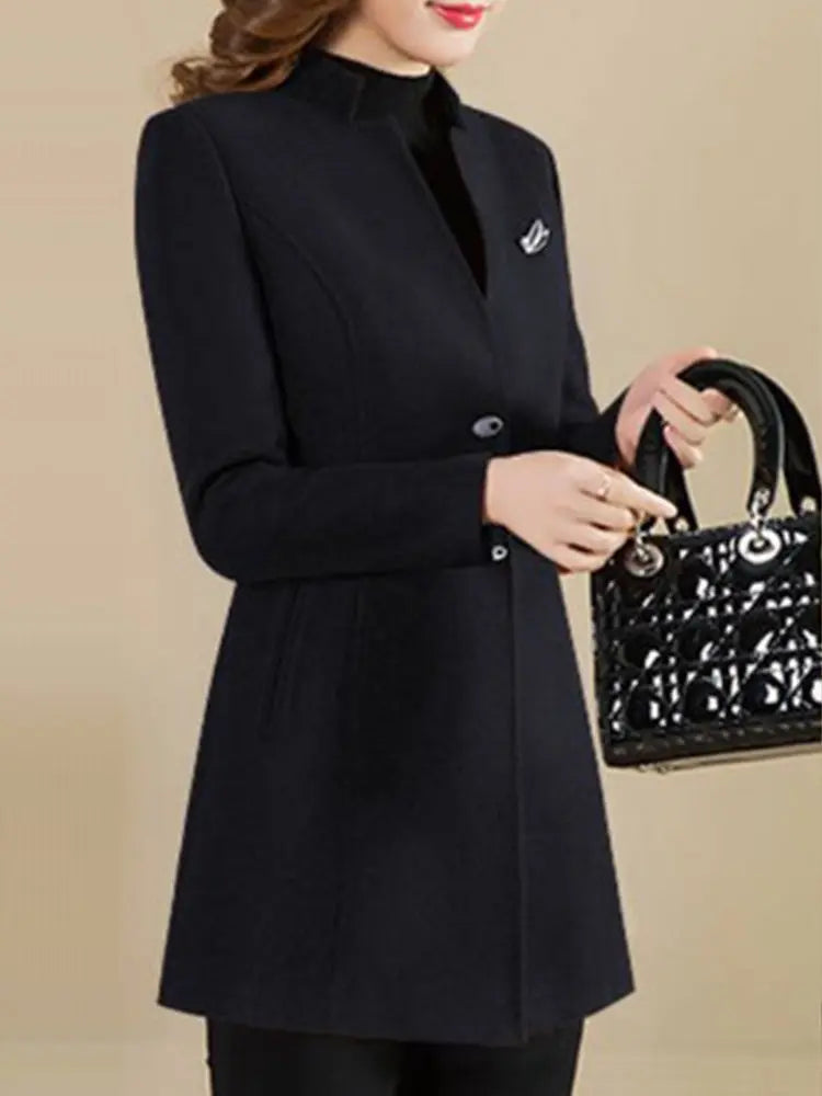 Breema | Manteau sans col pour femme – quatre boutons, coloris unis, vêtement d'extérieur tendance automne