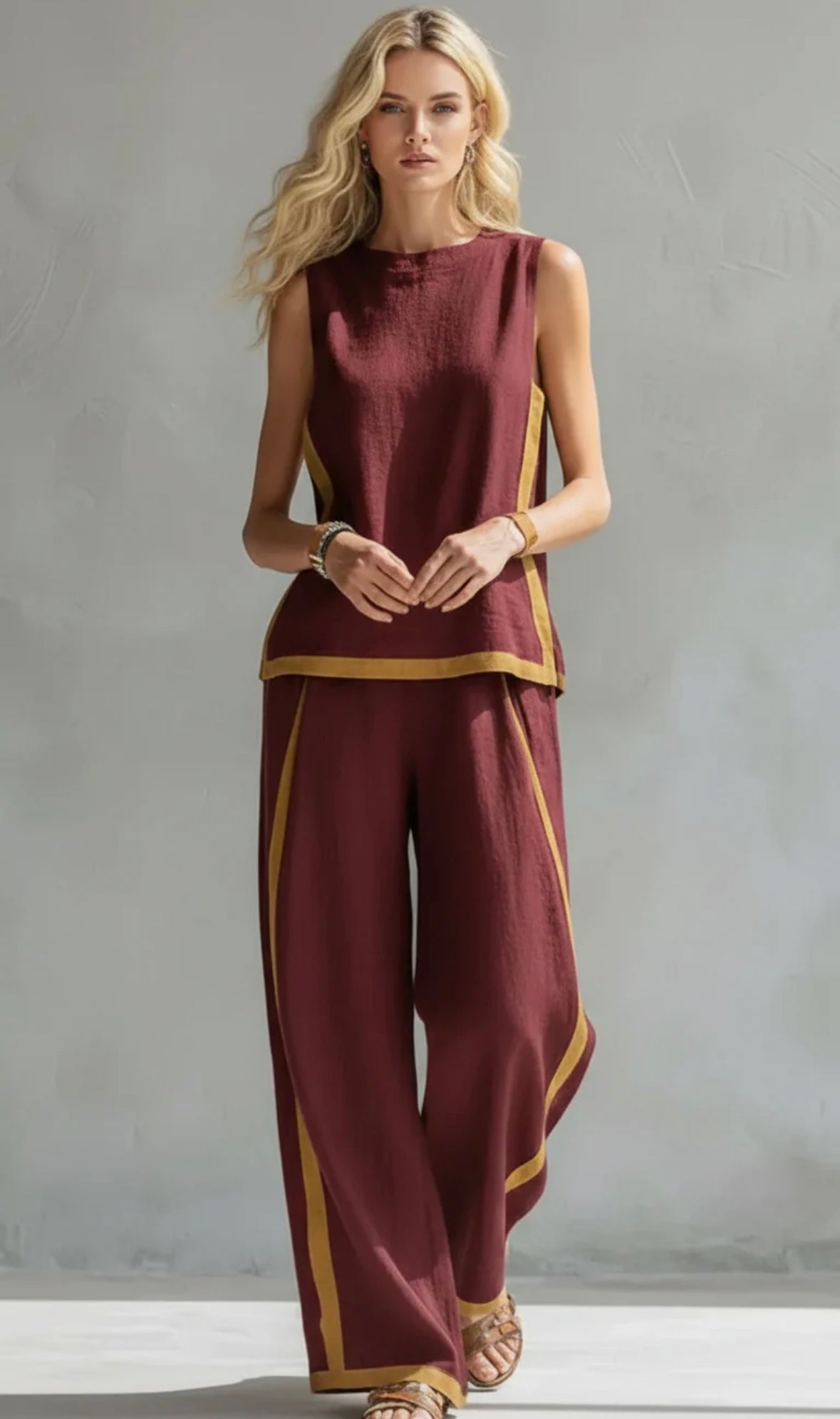 Lureyne | Dames 2-delige Set – Elegante Mouwloze Top & Wijde Pijpen Broek, Co-ord Zomeroutfit