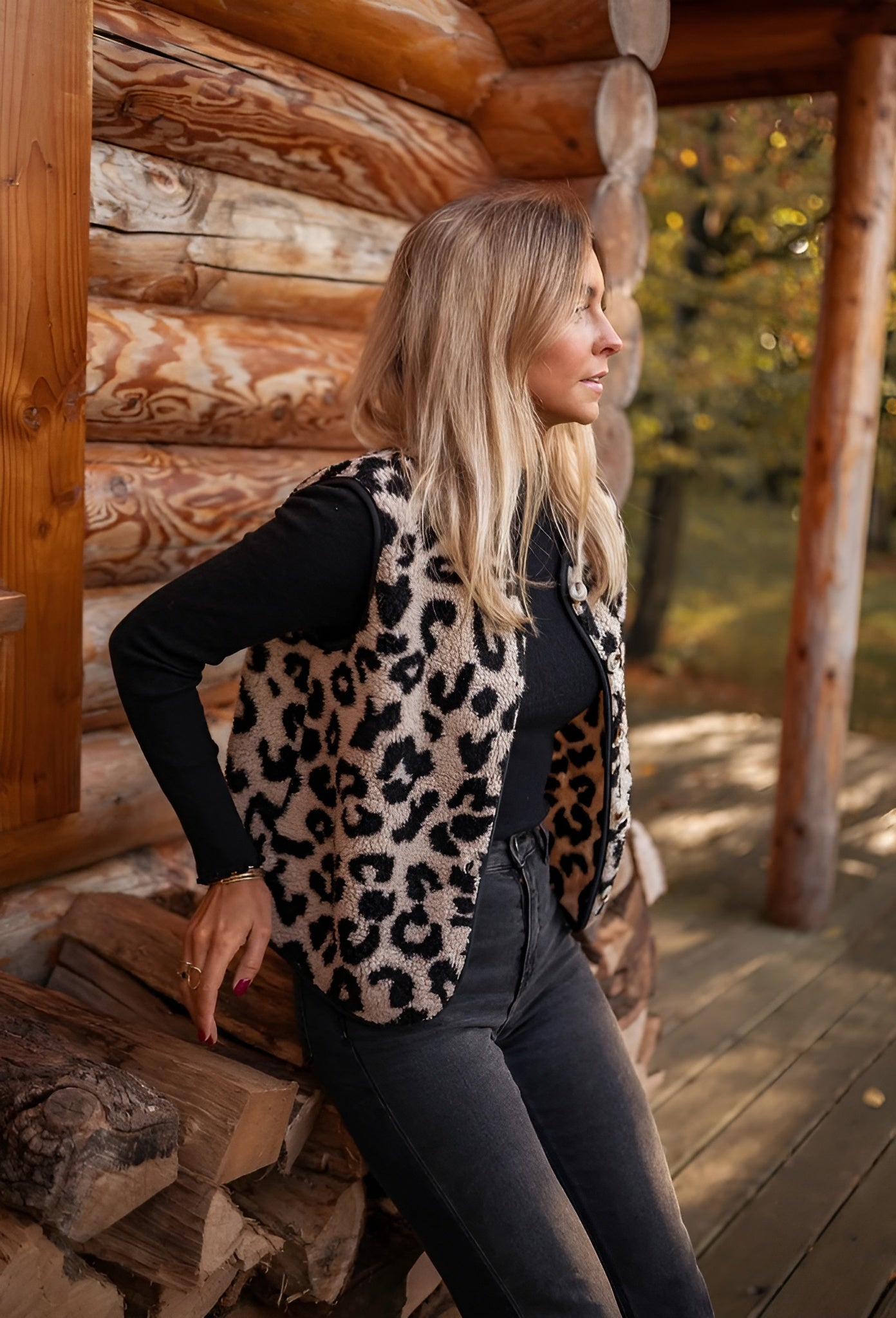 Alorien | Chique luipaardprint gebreid vest voor dames – zachte, stijlvolle mouwloze trui