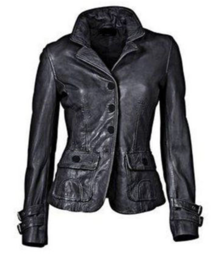 Trivana | Schwarze Lederjacke in schmaler Passform für Damen – Knopfverschluss, weiches Leder, stylische Bikerjacke