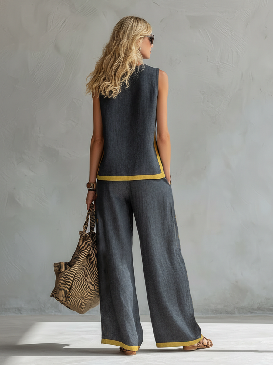 Lureyne | Dames 2-delige Set – Elegante Mouwloze Top & Wijde Pijpen Broek, Co-ord Zomeroutfit