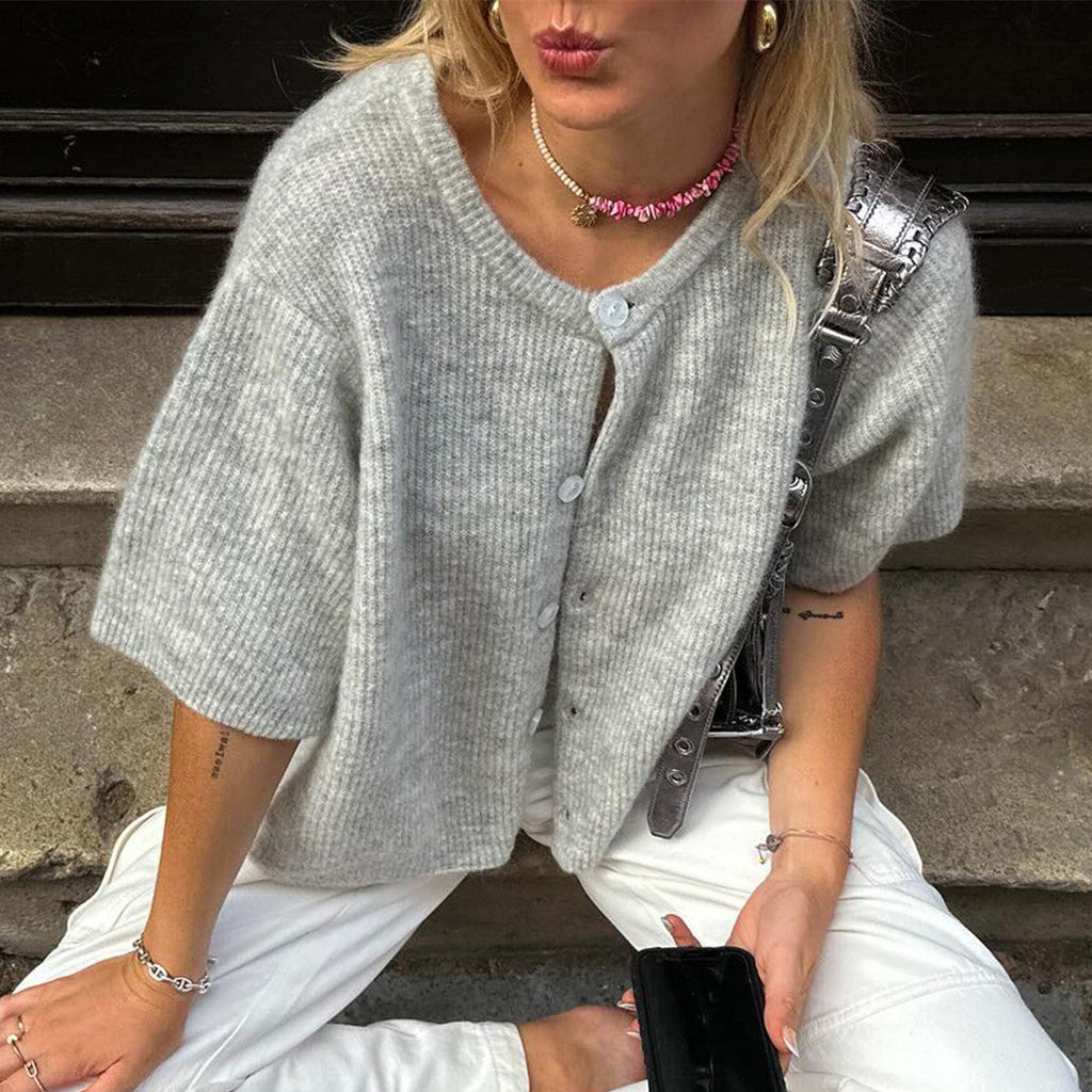 Cavara | Vintage vest met korte mouwen voor dames – Gebreide top met knopen, zachte trui