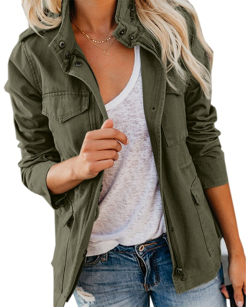 Jazara | Veste utilitaire femme à fermeture éclair multipoches, style cargo décontracté