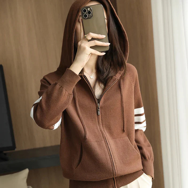 Yrska | Luxuriöser Damen-Hoodie mit durchgehendem Reißverschluss, weiches Strickmaterial, lässiger Winterpullover