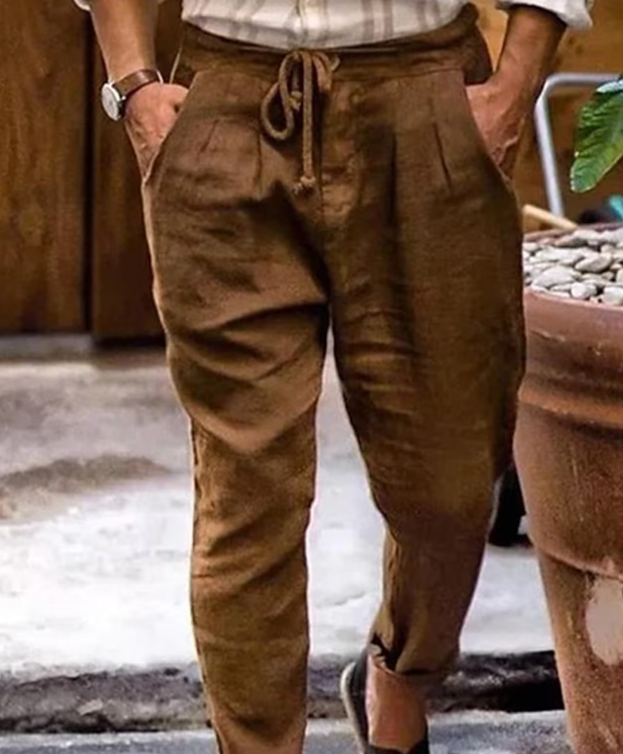 Zoltan | Pantalon en lin pour homme avec ceinture à nouer - Mélange coton-lin respirant