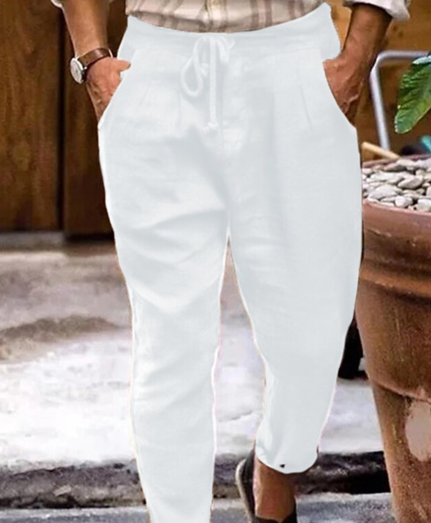 Zoltan | Pantalon en lin pour homme avec ceinture à nouer - Mélange coton-lin respirant