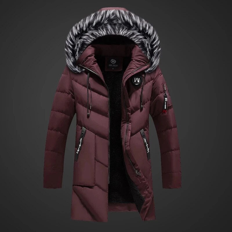 Thibault | Wattierte Herren-Winterjacke, warme Daunenjacke mit Pelzkragen, lässige Outdoor-Jacke