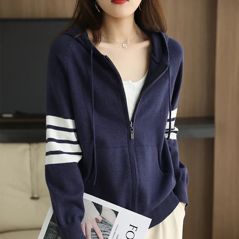 Yrska | Luxuriöser Damen-Hoodie mit durchgehendem Reißverschluss, weiches Strickmaterial, lässiger Winterpullover