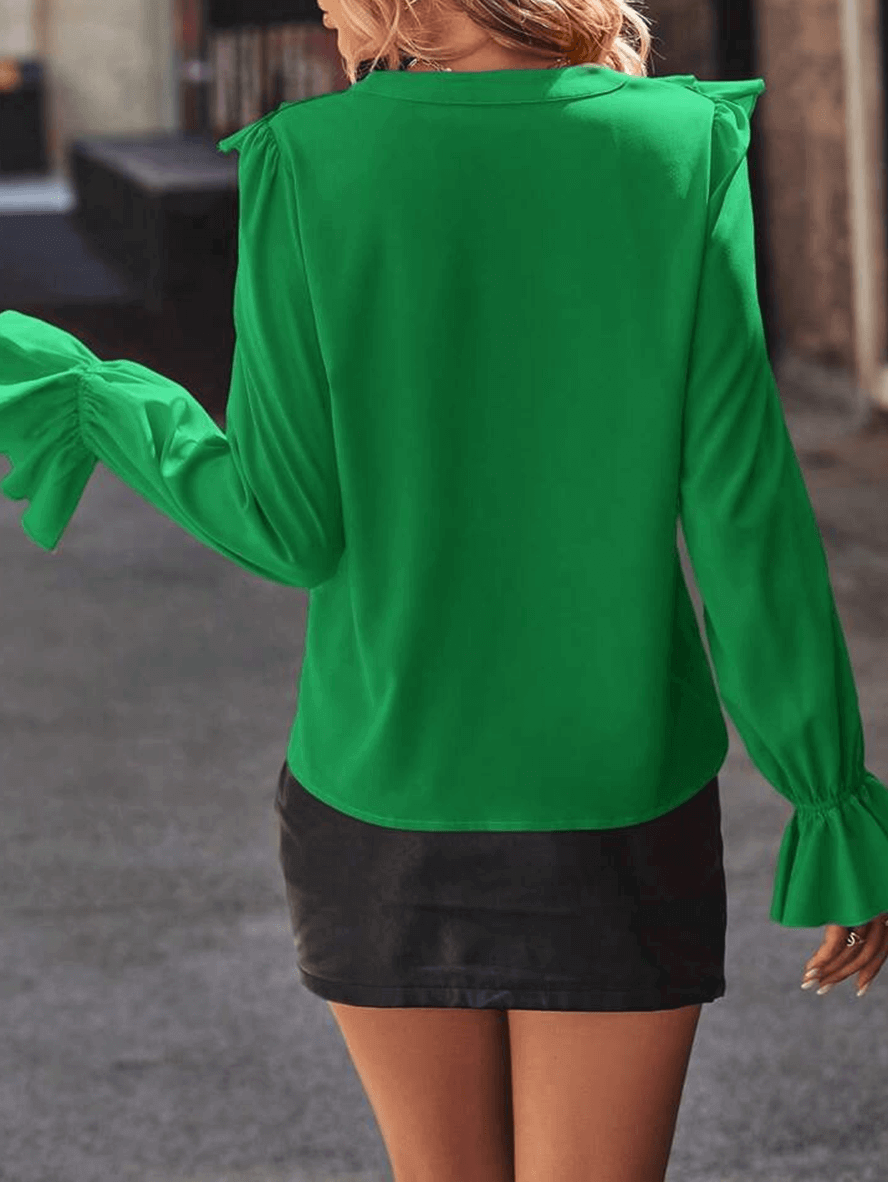 Xamira | Damesblouse met gerimpelde kraag – Elegante blouse met lange mouwen en knoopsluiting