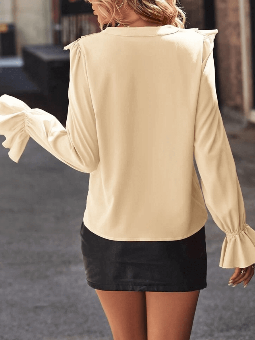 Xamira | Damesblouse met gerimpelde kraag – Elegante blouse met lange mouwen en knoopsluiting