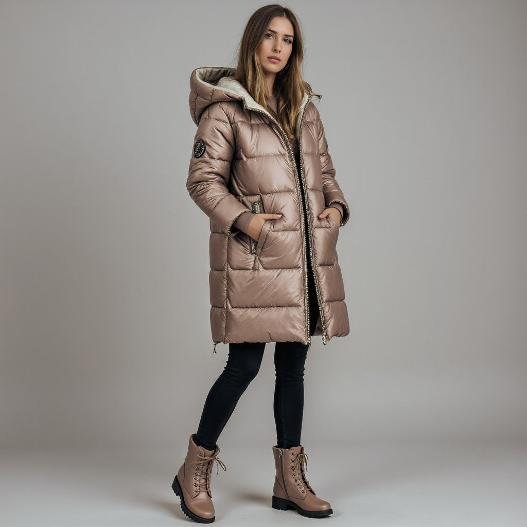 Berit | Manteau d'hiver long à capuche – Parka longue chaude et isolée avec capuche et fermeture éclair