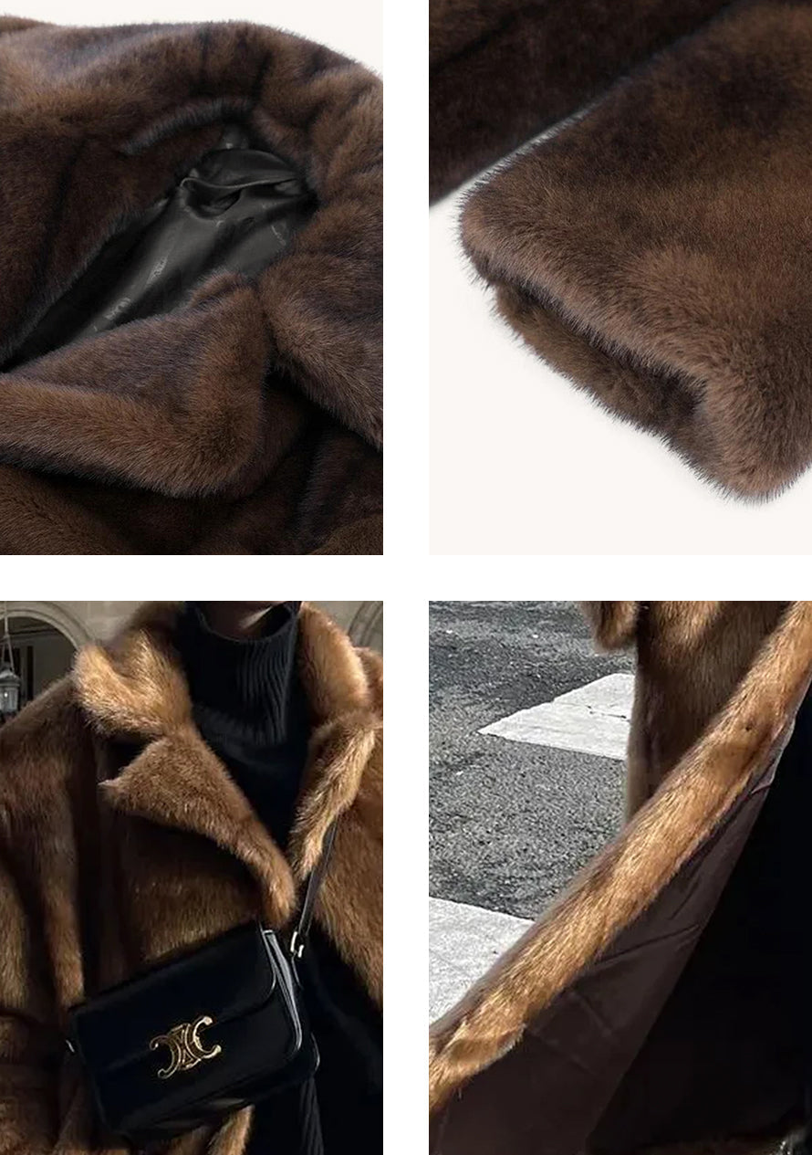 Alberte | Luxuriöser, langer Kunstpelzmantel für Damen – Eleganter Wintermantel aus veganem Kunstpelz in Maxilänge