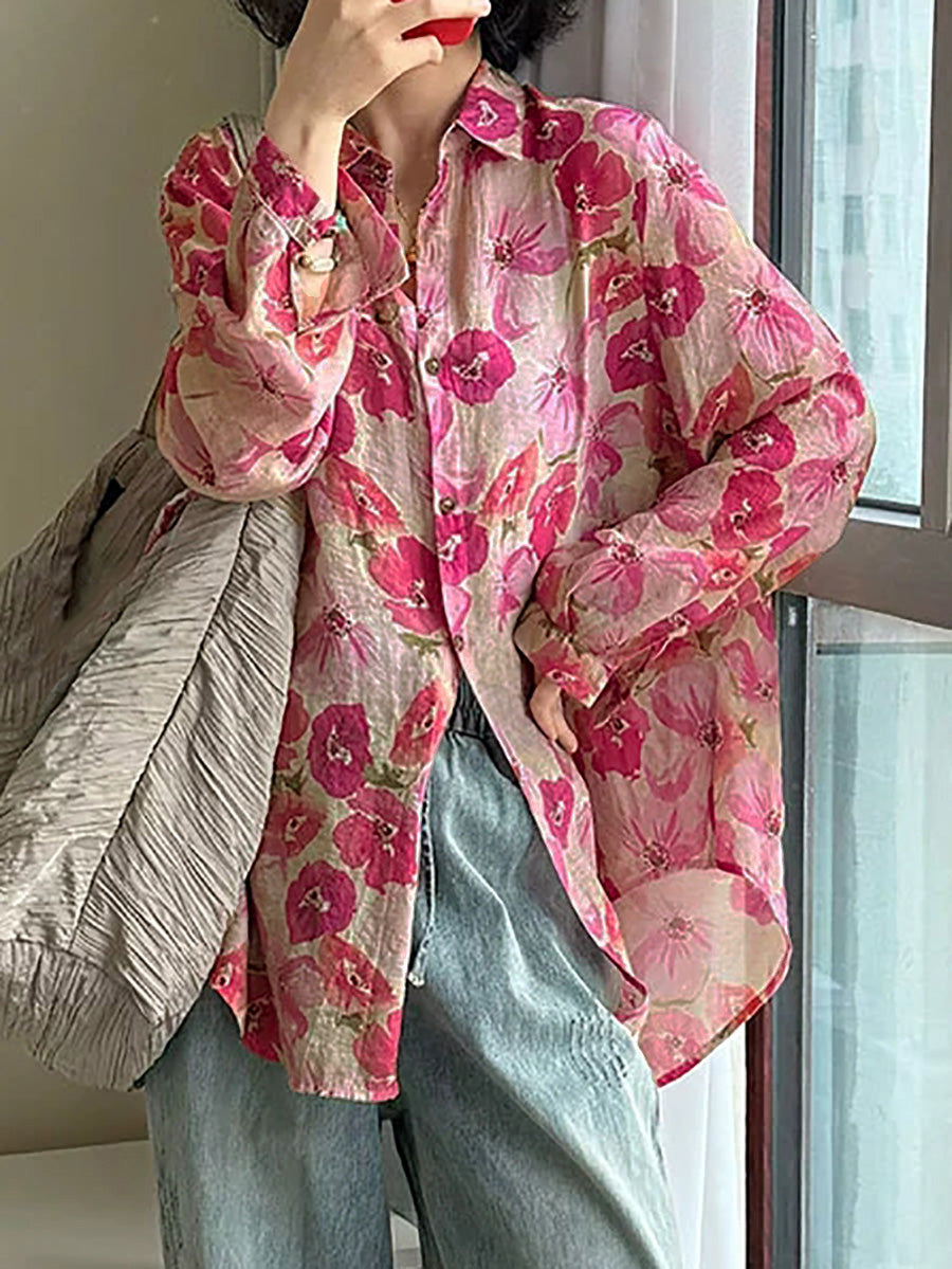 Jelyra | Zomerblouse met bloemenprint in grote maten – Kunstzinnige, casual top met omgeslagen kraag voor dames