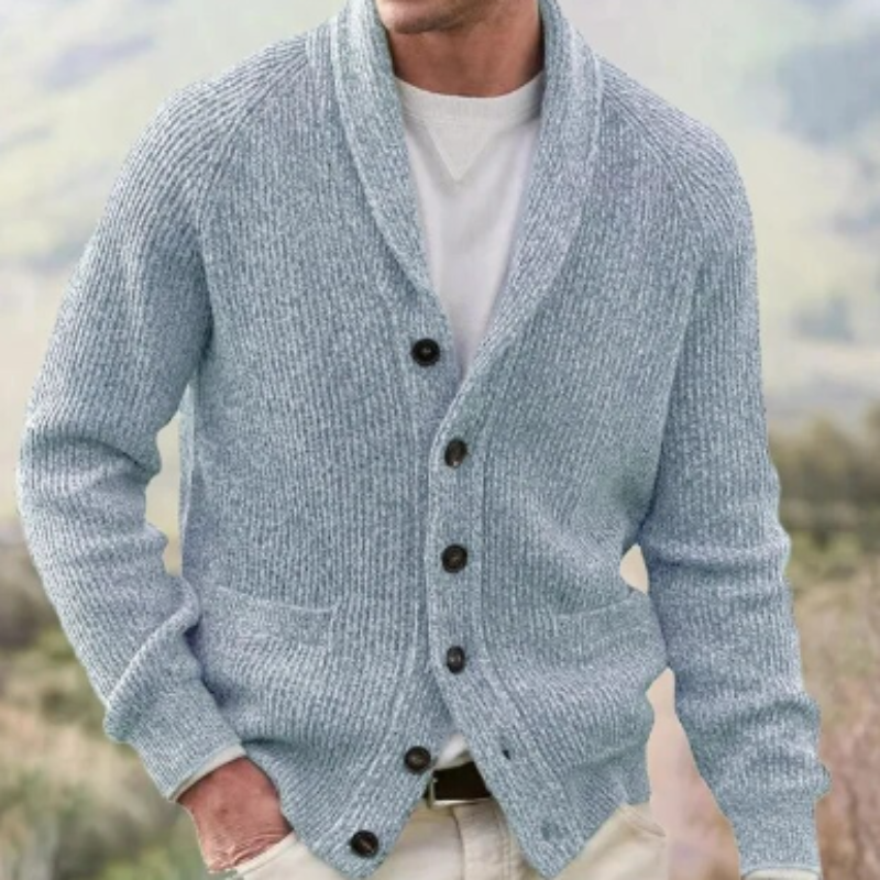 Finnur | Vintage-Strickjacke aus Wolle für Herren mit V-Ausschnitt, Knopfverschluss, bequemer, warmer Strickpullover