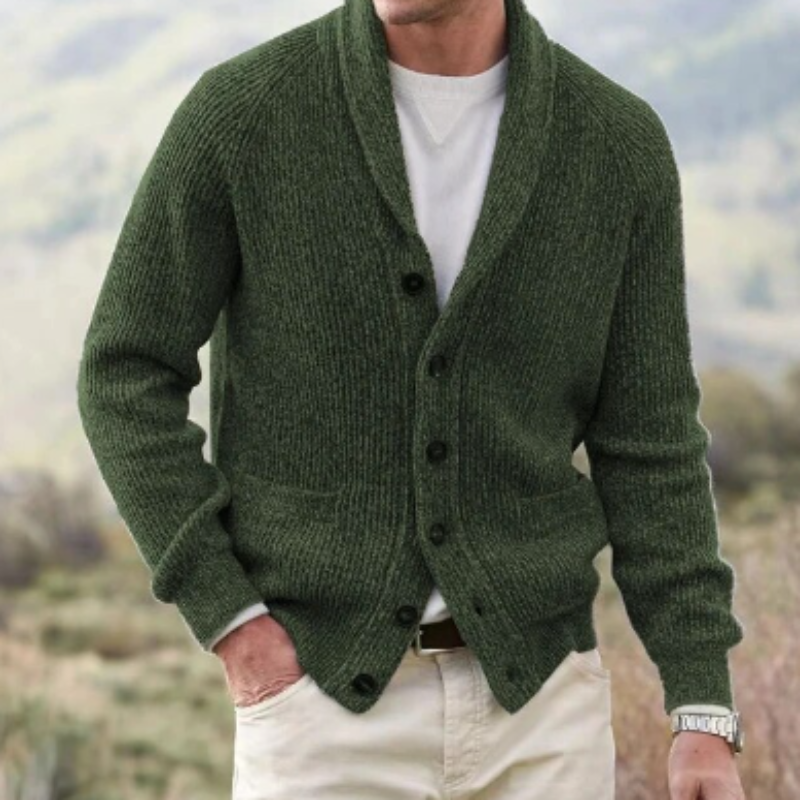 Finnur | Vintage-Strickjacke aus Wolle für Herren mit V-Ausschnitt, Knopfverschluss, bequemer, warmer Strickpullover