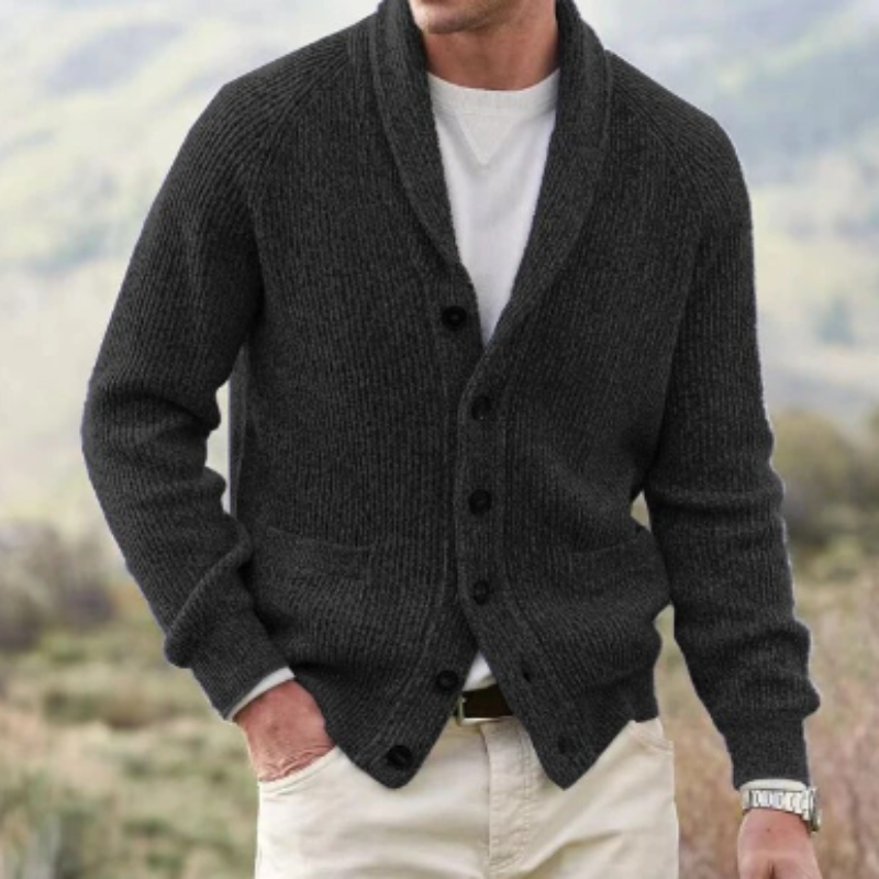 Finnur | Vintage-Strickjacke aus Wolle für Herren mit V-Ausschnitt, Knopfverschluss, bequemer, warmer Strickpullover