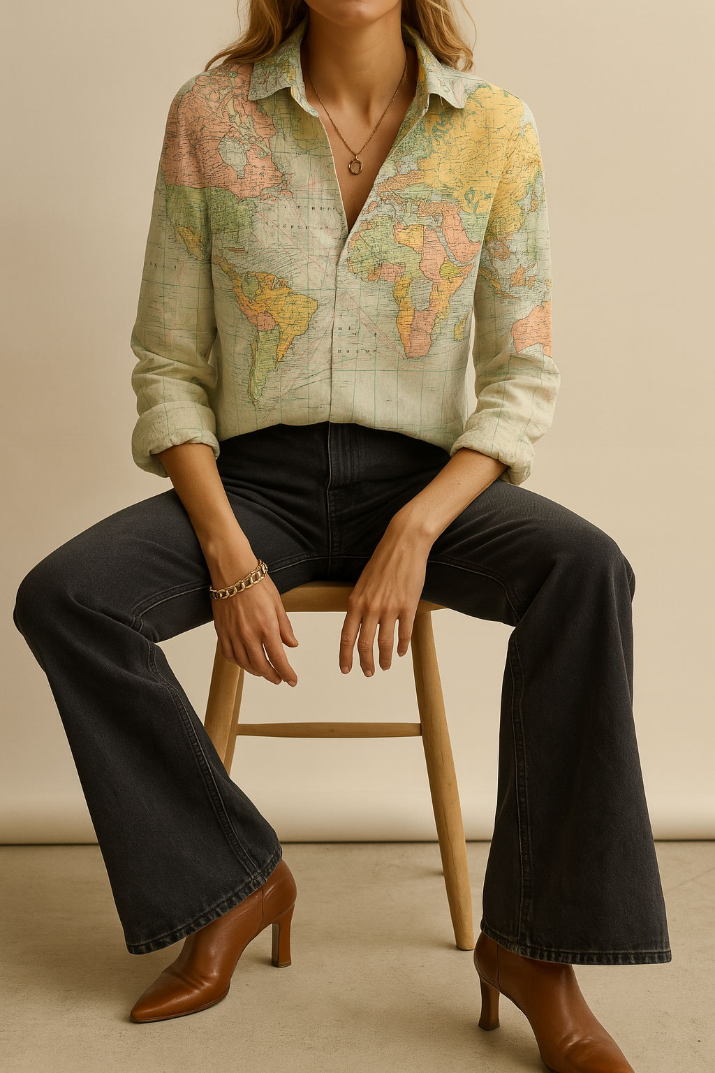 Valynne | Top femme imprimé globe terrestre – Un top élégant et tendance au design carte du monde.