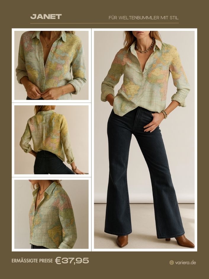 Valynne | Top femme imprimé globe terrestre – Un top élégant et tendance au design carte du monde.