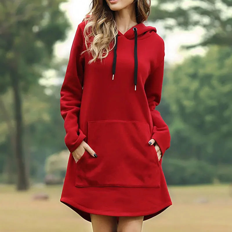 Vamira | Warme Hoodie Sweatjurk voor Dames – Lange Sweaterjurk met Capuchon