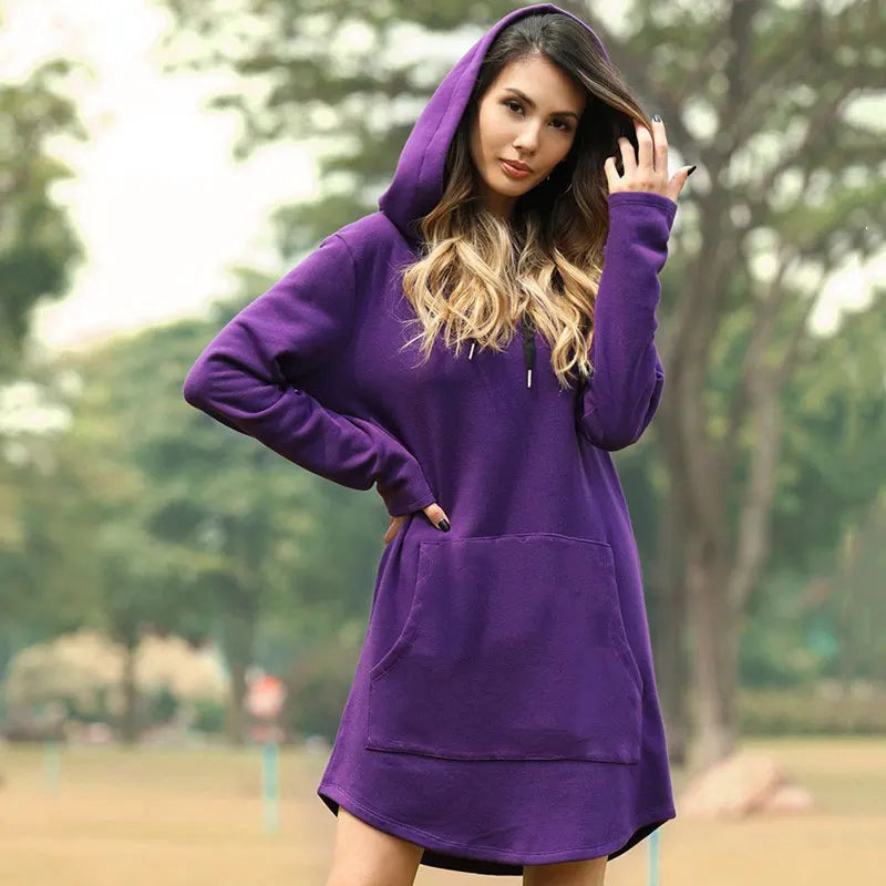 Vamira | Warme Hoodie Sweatjurk voor Dames – Lange Sweaterjurk met Capuchon