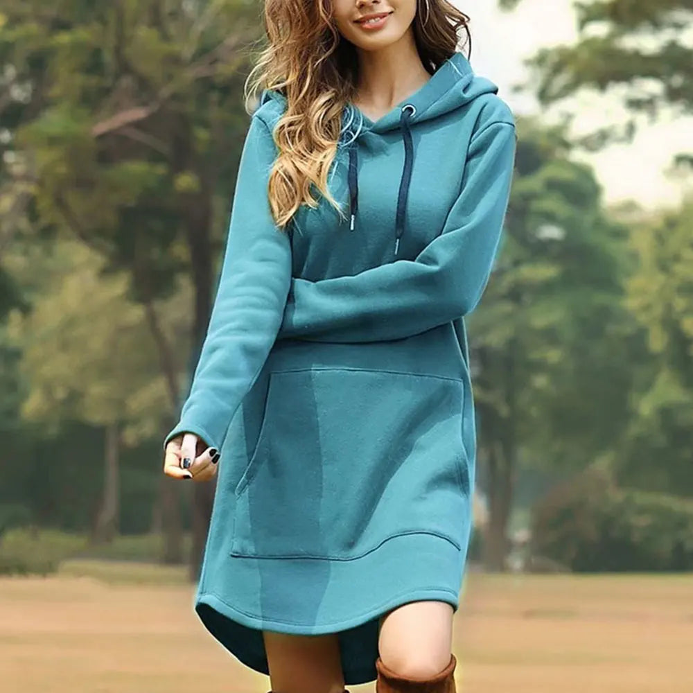 Vamira | Warme Hoodie Sweatjurk voor Dames – Lange Sweaterjurk met Capuchon