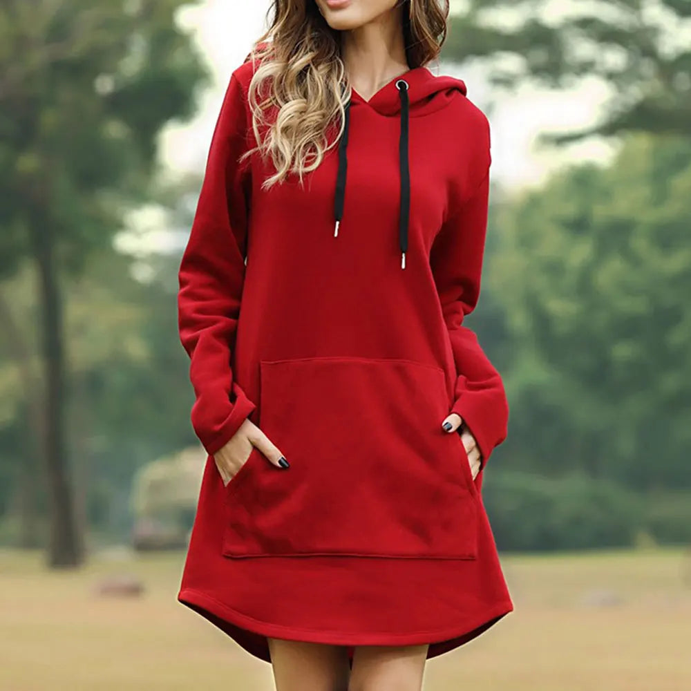 Vamira | Warme Hoodie Sweatjurk voor Dames – Lange Sweaterjurk met Capuchon