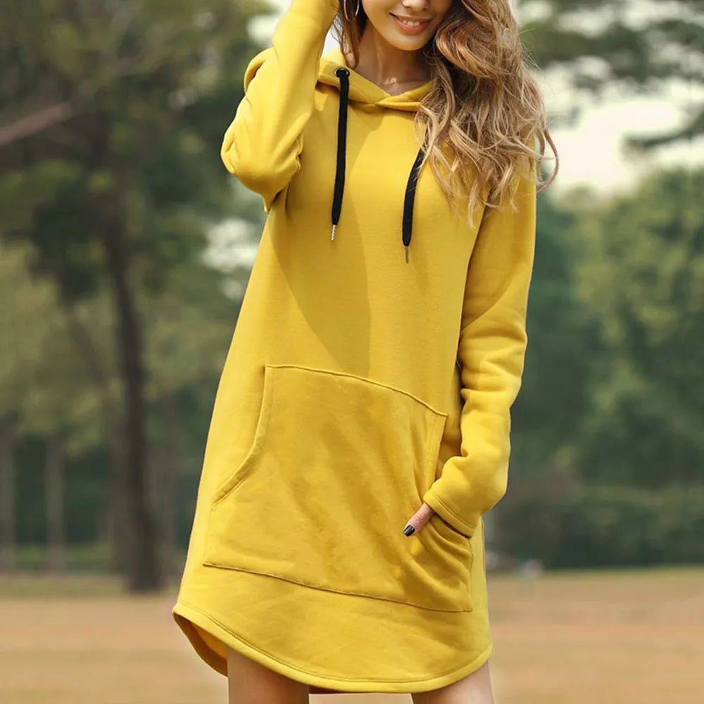 Vamira | Warme Hoodie Sweatjurk voor Dames – Lange Sweaterjurk met Capuchon