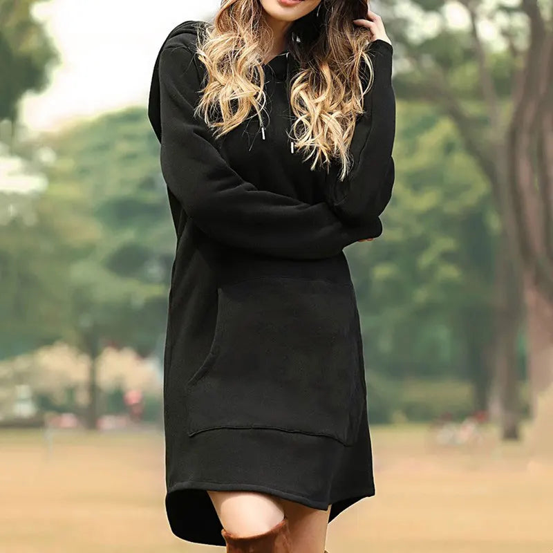 Vamira | Warme Hoodie Sweatjurk voor Dames – Lange Sweaterjurk met Capuchon