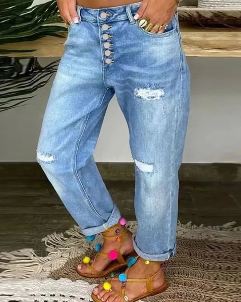 Thalara | Jeans décontractés et délavés pour femmes - jean déchiré, pantalon tendance pour tous les jours