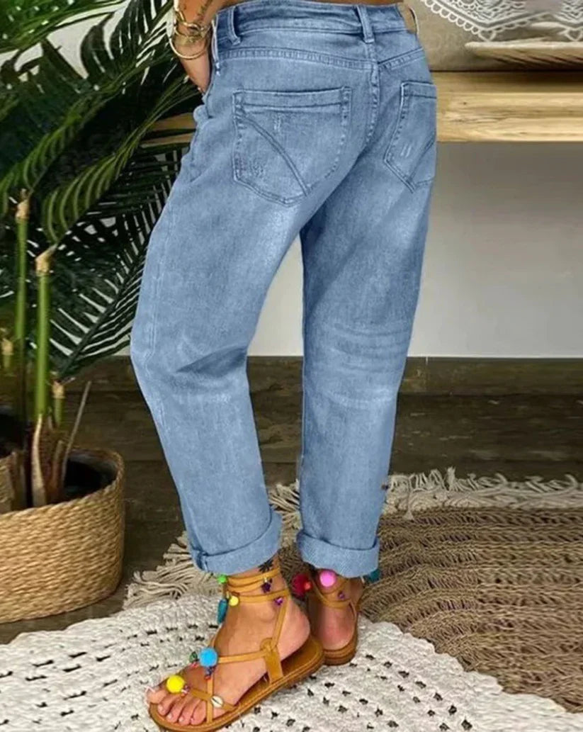 Thalara | Jeans décontractés et délavés pour femmes - jean déchiré, pantalon tendance pour tous les jours