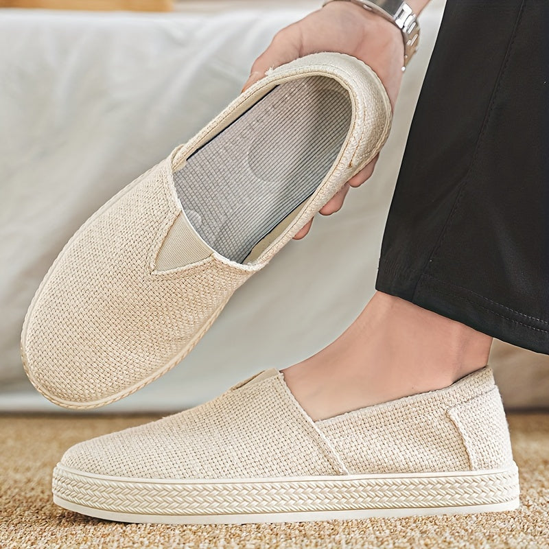 Treaden | Mocassins en lin respirant pour homme - Chaussures plates décontractées à enfiler, motif paille tressée